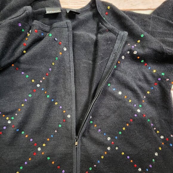 Erika Womens 2 Piece Set Medium Top Large Zip Cardigan Rhinestone Accents - Picture 9 of 10
